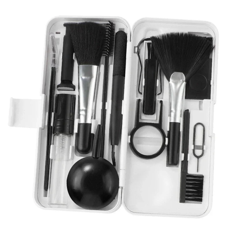 Electronics Cleaning Brush - Open storage case displaying all included cleaning tools arranged in molded slots