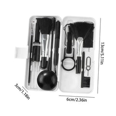 Electronics Cleaning Brush - Compact white plastic cleaning tool kit with multiple black accessories, case dimensions 13cm x 6cm x 3cm