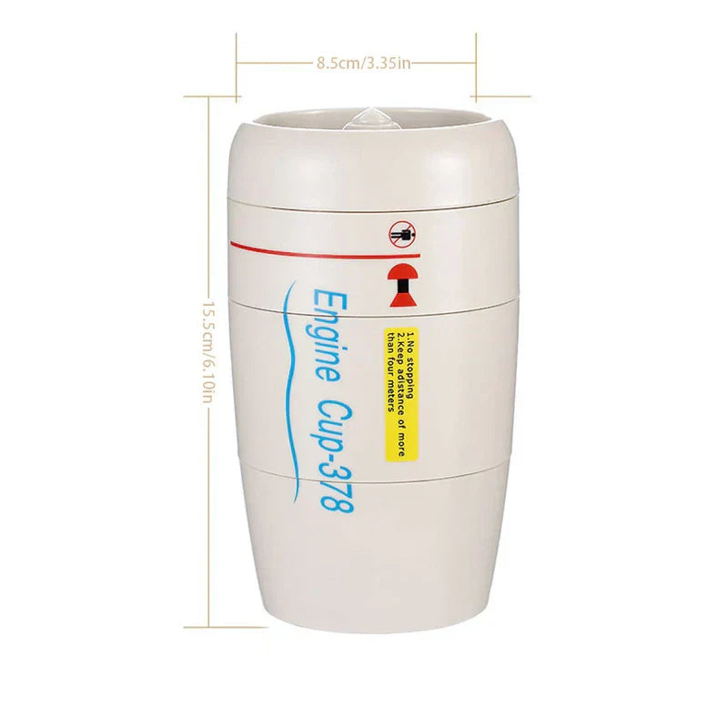 Suction Tumbler Mug - Beige Engine Cup-378 cup-shaped container with dimension markings and printed labels.