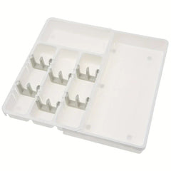 Cutlery Drawer - Three-quarter angled view of an extended cutlery organizer tray, showing an added large side compartment