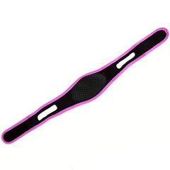 Massager Device - Black and pink contoured facial strap laid flat against a white background, showing two ear cutouts and a textured central panel