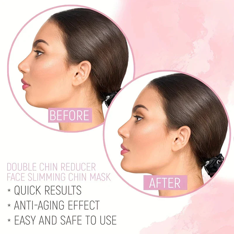 Massager Device - Side-by-side before and after profile comparison of a woman’s jawline and chin