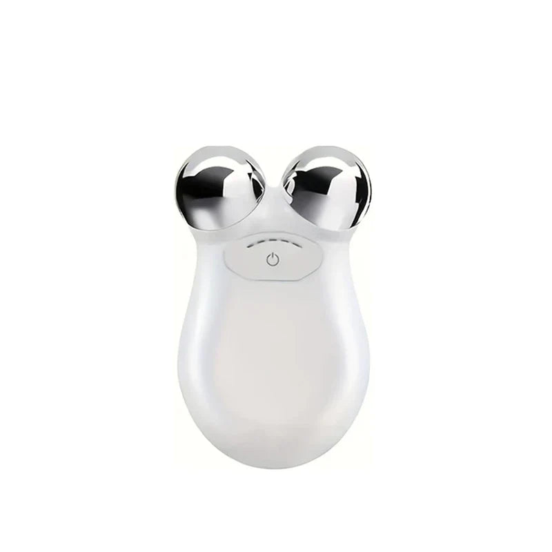 Skin Care Tool - White handheld facial device with dual polished metal roller heads and central power button