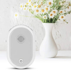 Mist Spray Bottle - Light gray atomizer emitting fine mist next to a white vase of daisies