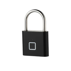 Keyless - Black fingerprint smart padlock with stainless steel shackle, front view on white background