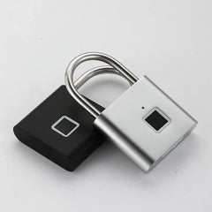 Keyless - Black and silver fingerprint padlocks in open state overlapping and placed on white background