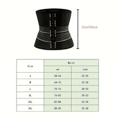 Taillentrainer für Damen - Schwarzer Taillentrainer mit Größentabelle und Taillenumfängen in cm und Zoll