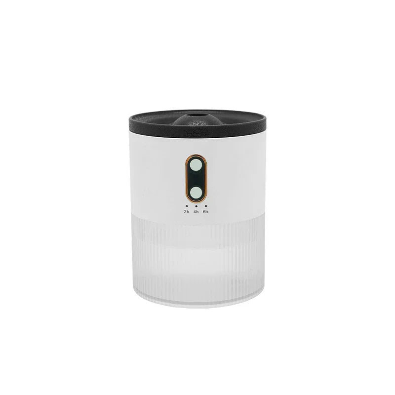 مرطب وموزع روائح - مرطب علاج عطري أبيض وشبه شفاف بزرين ومؤشرات مؤقت لـ 2h/4h/6h، على خلفية بيضاء سادة.