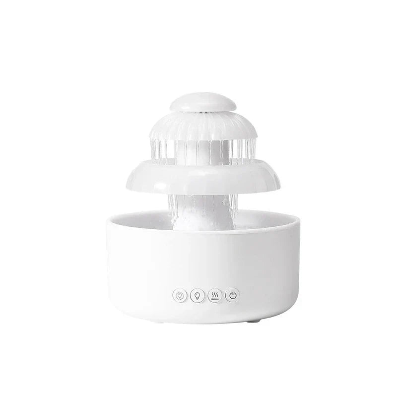 Water Fountain - White tiered tabletop unit with cascading water streams and four front control buttons