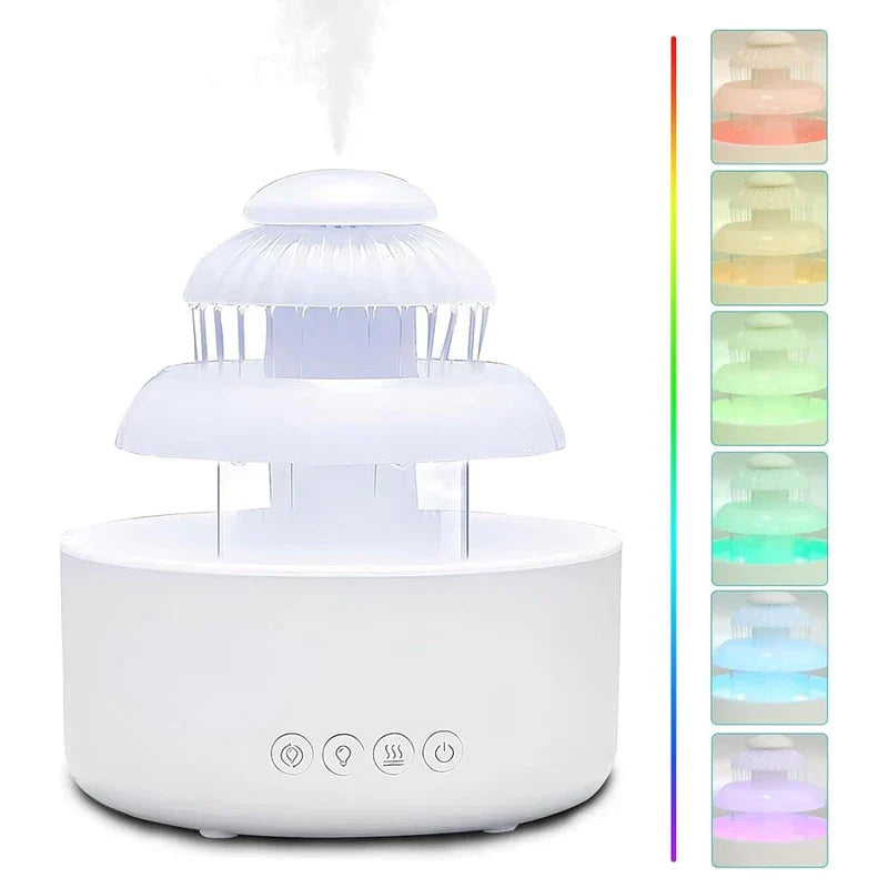 Water Fountain - Unit emitting cool mist with swatch display of available color light settings