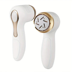 Callus Remover - Two white and gold handheld foot care tools, one showing the smooth capped side and one showing the textured exfoliation head