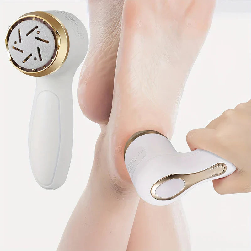 Callus Remover - Hand holding the foot care tool against a heel, with a second tool displayed to the left showing the exfoliation surface