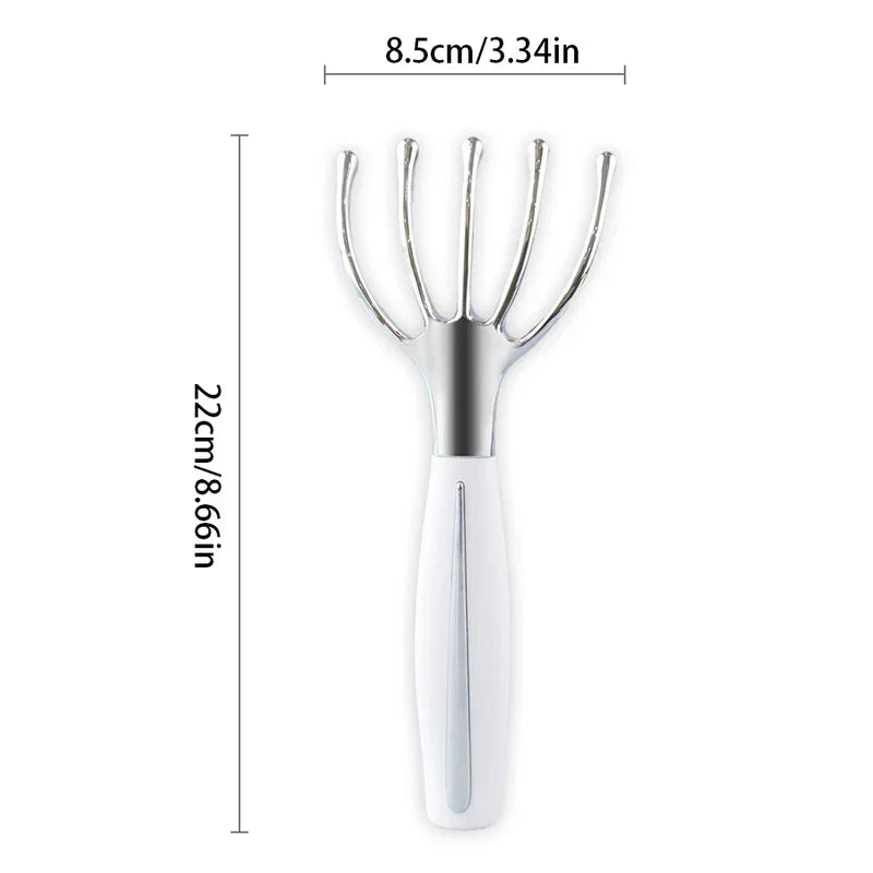 Massage Mat - Five-pronged handheld massager with white and silver finish, showing its dimensions: 8.5cm wide, 22cm long.