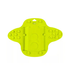 Bright lime green foot scrubber brush with pumice stone exfoliator shown from the bottom with suction cups