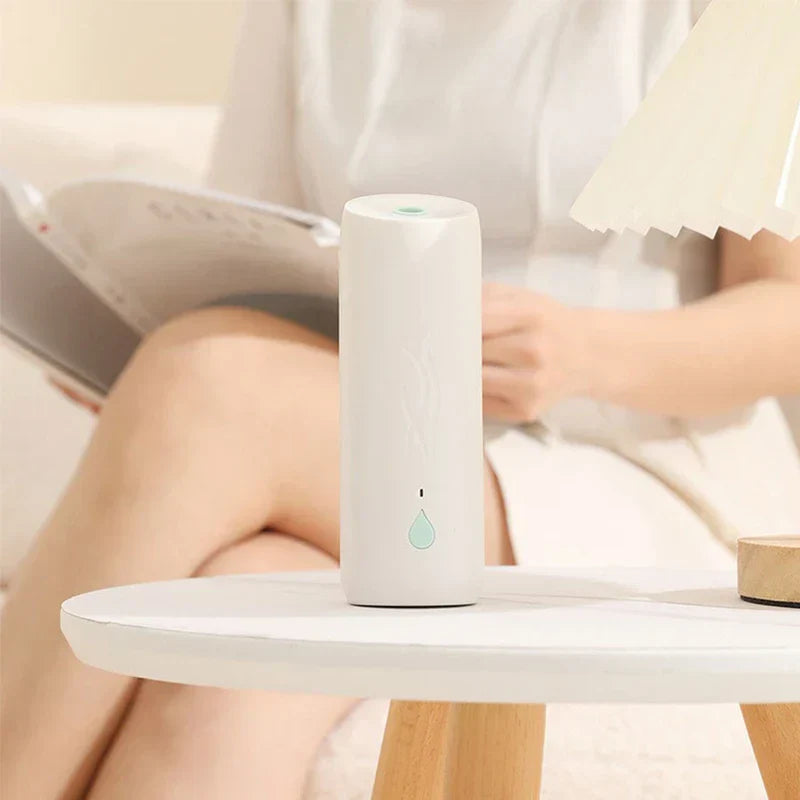 Formaldehyde Remover Air Purifier Gel Box - White upright air care device placed on a small white side table in a living room setting