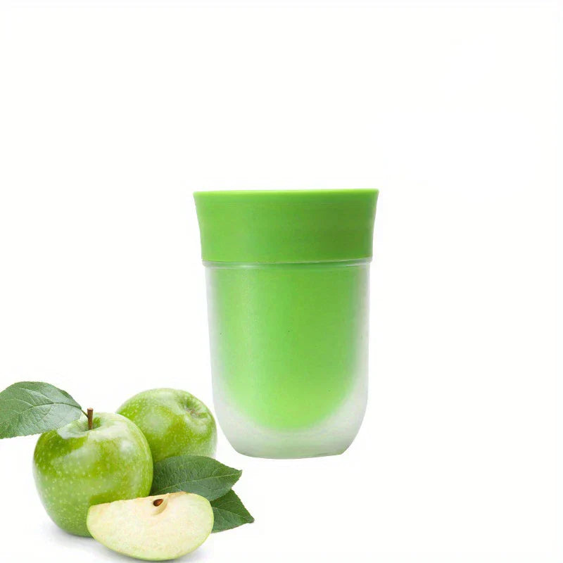 Fruit Infuser Water Bottle - Two-tone bright green and frosted tumbler beside whole and sliced green apples on a white background