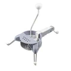Fullstar Vegetable Chopper - Gray and white manual rotary kitchen cutter with stabilizing metal legs and crank handle, shown against a plain white background