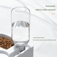 comedero de agua por gravedad - Primer plano del depósito de agua transparente en el comedero que muestra etiquetas de la función de relleno automático por sifón