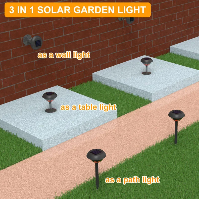 solarbetriebene wegbeleuchtung - 3-in-1-Solar-Gartenleuchte, installiert als Wandleuchte, Tischleuchte und Wegleuchte in einem Hinterhof