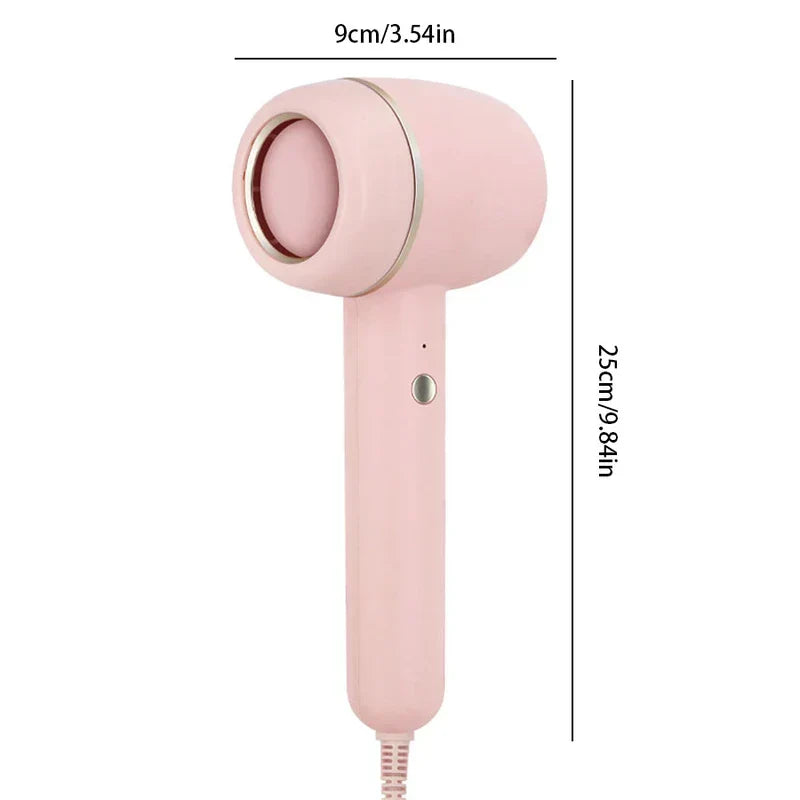 Ionic Hair Dryer - Pink handheld hair dryer on plain white background, with dimensions 9cm wide and 25cm tall marked
