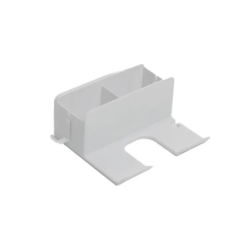 Hair Dryer Organizer - White plastic freestanding storage unit with divided compartments and U-shaped front cradle