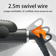 Hair Straightener - Close-up of hair styling tool power cord with 360-degree swivel, labeled as 2.5 meters long