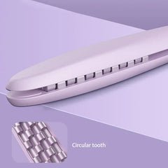 Hair Volumizing Root Clips - Close-up of closed lavender styling tool with inset showing rounded grid teeth, labeled 'Circular tooth' on light purple background