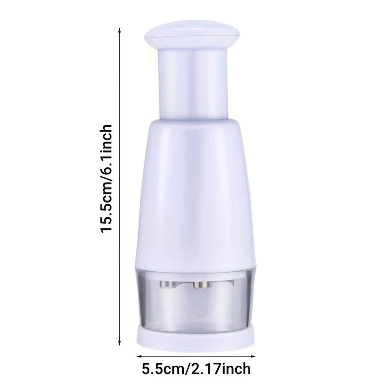 Food Chopper Mixer - White manual food chopper with height 15.5cm/6.1inch and width 5.5cm/2.17inch dimension markings on white background