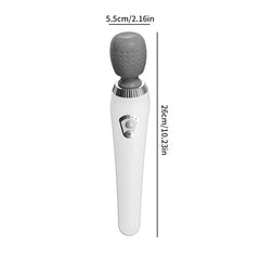 Handheld Body Massager - White handheld wand massager with gray head, showing total length 26cm and head width 5.5cm measurement markings.