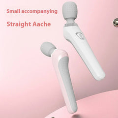 Handheld Body Massager - Two handheld wand massagers, one white and one light pink, against a pink background, with partial text visible.
