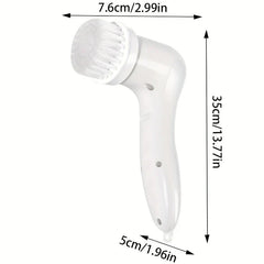Electric Spin Scrubber - White handheld electric cleaning brush with bristle head, showing dimension measurements in cm and inches
