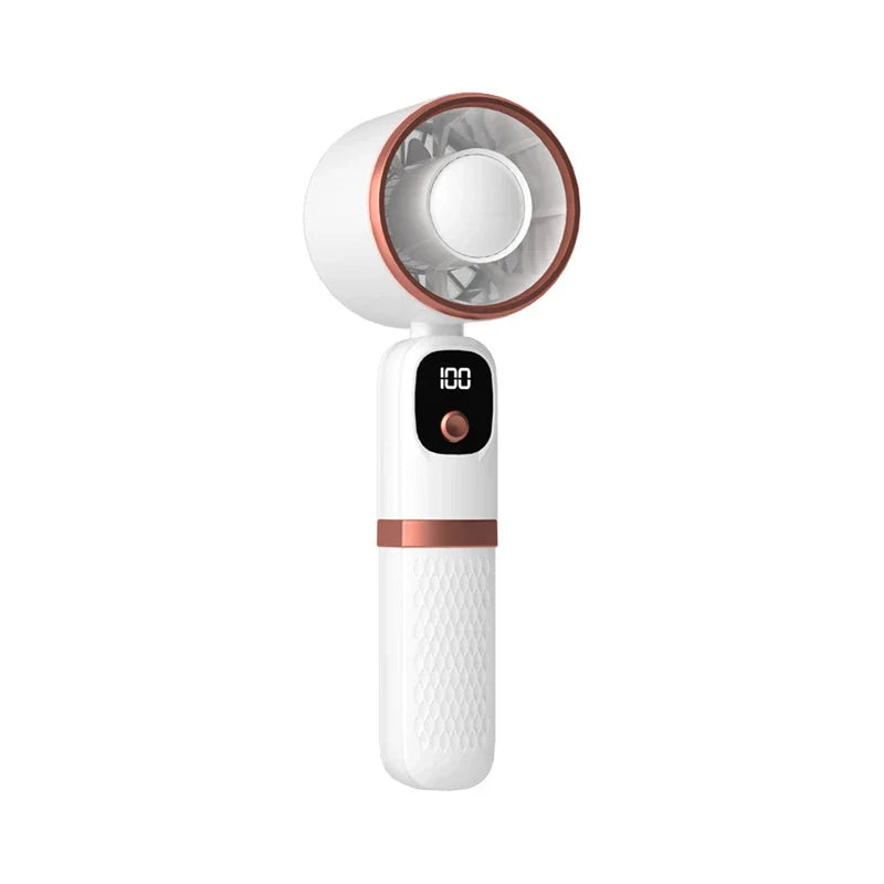 Handheld fan with power bank in hand