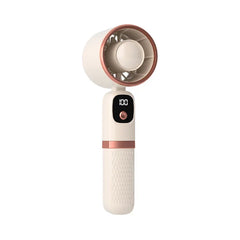 Power Bank - A single cream and rose gold handheld portable fan with a digital display showing 100, set against a plain white background