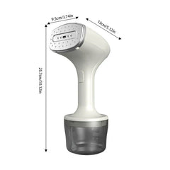 vaporizador de prendas - Vaporizador de prendas de mano blanco con tres dimensiones etiquetadas sobre fondo blanco liso