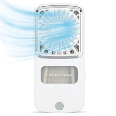 Portable Fan - Operating cooling device with visible airflow emanating from the front grille
