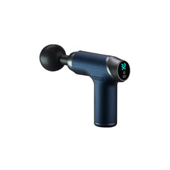Vibration Massager - Mini massage gun in dark blue, fitted with a round ball head, digital display on its end