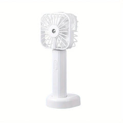 Mist Sprayer - White unit with integrated fan, spray nozzle, handle control button, and matching desktop base