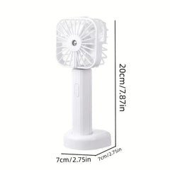 Mist Sprayer - White handheld mist fan on its base, with height and base dimension measurements marked.