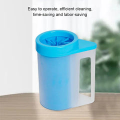 Dog paw cleaner cup in use with water and bristles