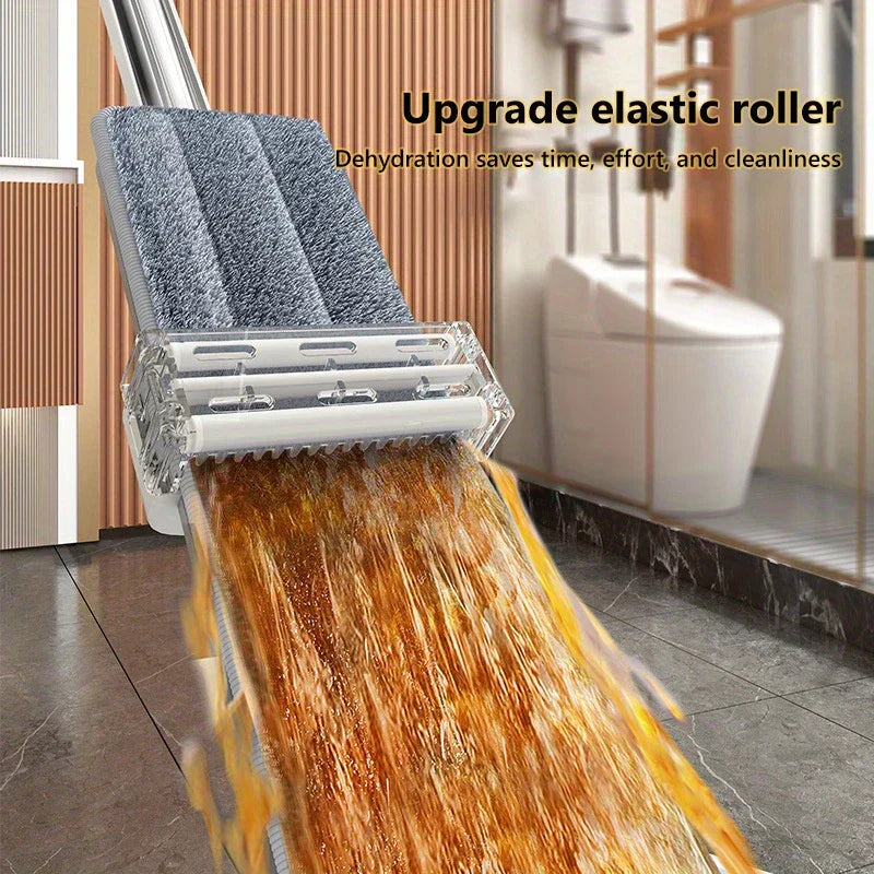 Mop And Bucket System - Close-up of mop's wringer roller squeezing dirty water out of the mop pad