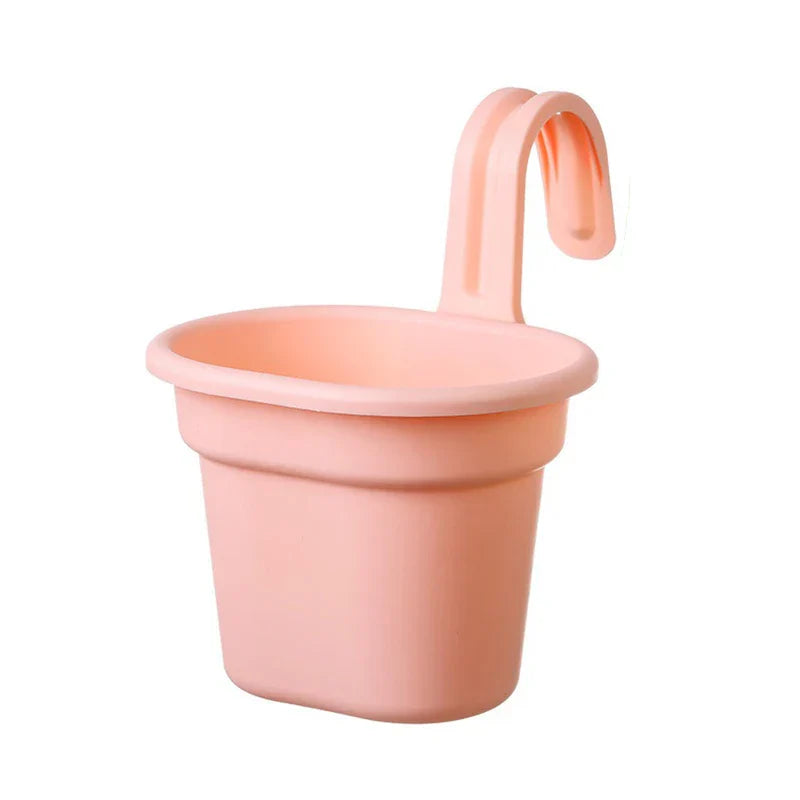 Basket Planter - Light peach single hanging planter with integrated curved hook, studio shot on white background