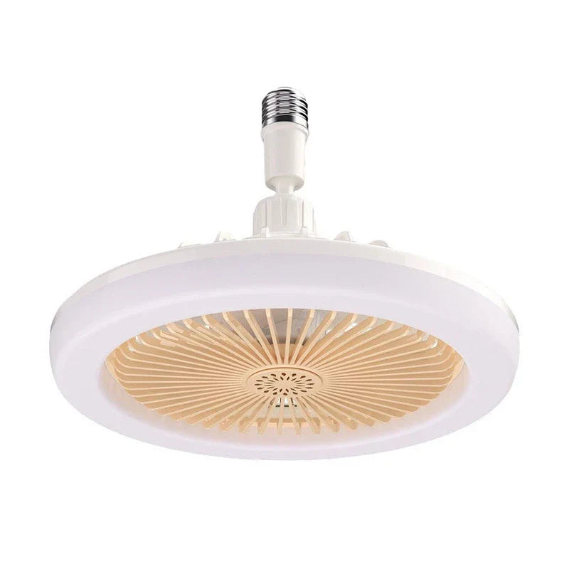 Tent Ceiling Fan - Socket-mounted fan light with white outer housing and light beige fan grille, shown against plain white background