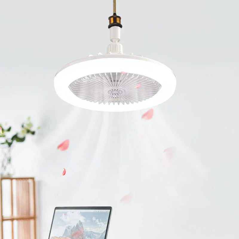 Tent Ceiling Fan - Hanging fan in use producing downward airflow