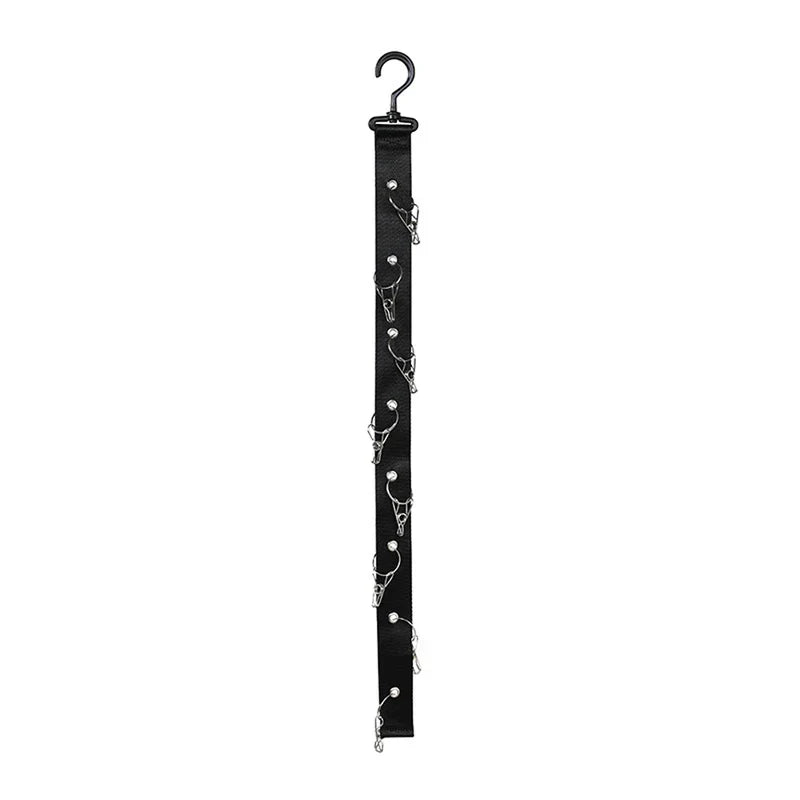 Hat Organizer - Black strap hanger with 8 metal clips and a swivel plastic top hook