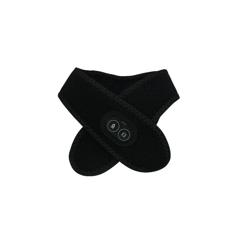 Heated Neck Brace Wrap Support Pad - Black soft fabric cross-strap neck support with two-button control panel