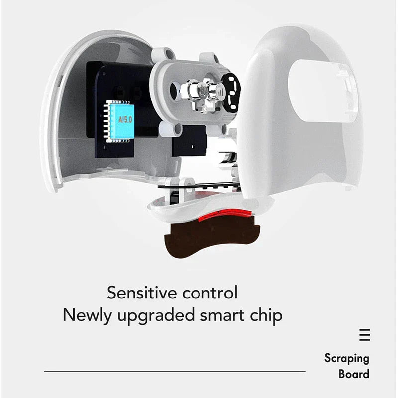 Scraping Therapy Tool - Exploded cutaway view of the same massage device showing internal components, with smart chip and scraping board labels