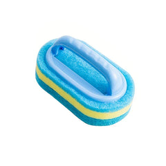 Heavy Duty Scrub Sponges - Oval handled cleaning sponge with blue scrub layers and yellow middle layer