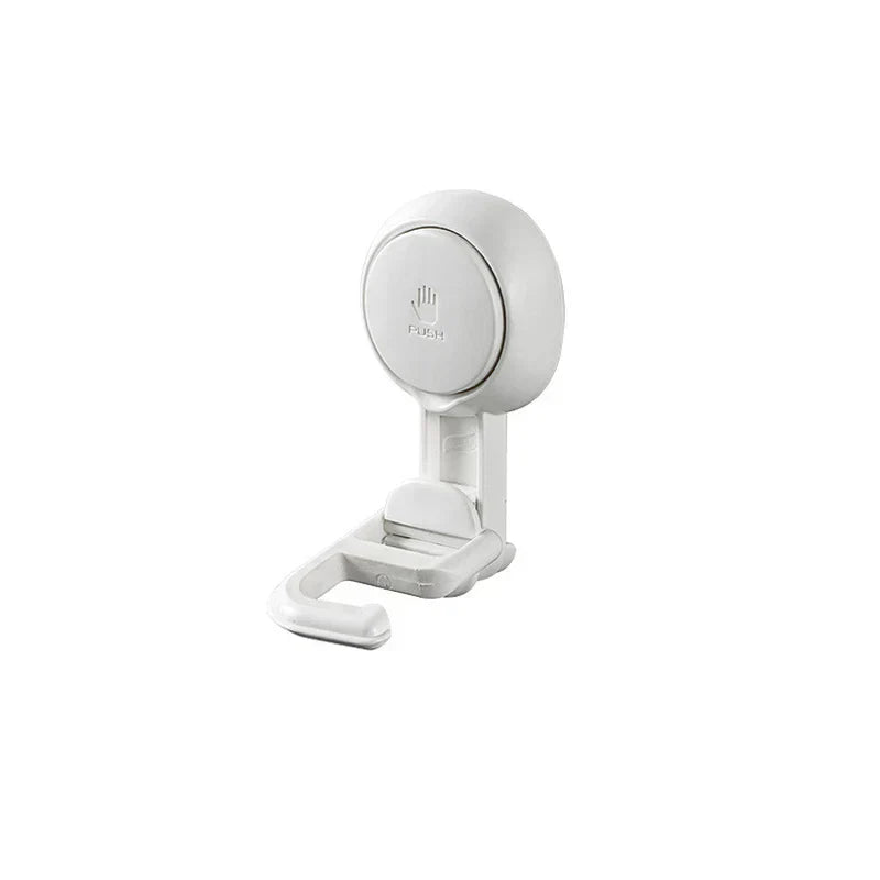 Suction Cup Hook - White push-to-lock wall mounted hook with integrated hanging cradle