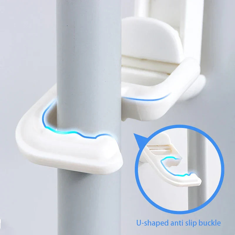Suction Cup Hook - Close-up view of a white U-shaped hook clasped around a gray tool handle, with a smaller inset showing the empty U-shaped hook.