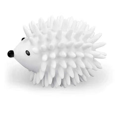 Reusable Dryer Balls - White hedgehog-shaped laundry tool with black nose and eyes, spiked textured surface, side profile view